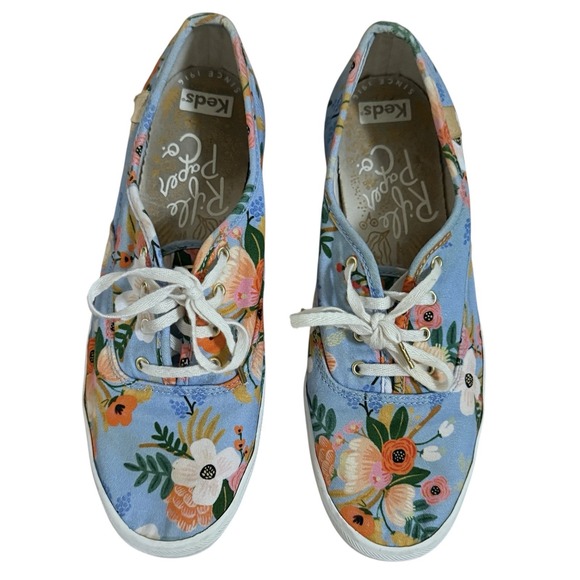 Keds Rifle Paper Co Garden Party Sneakers Womens 9.5 Blue Lace Up Floral Shoes‎ - Picture 2 of 8